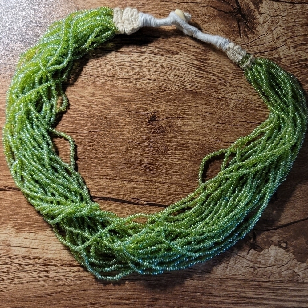 Green Beaded Statement Necklace - image 2